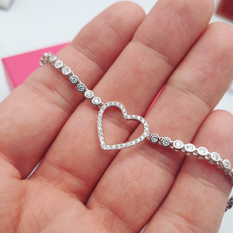 925 Sterling Silver Heart Cz Bracelet