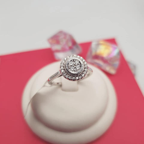 9ct White Gold 0.25ctw Diamond Cluster Ring with Diamond Cut Bezel
