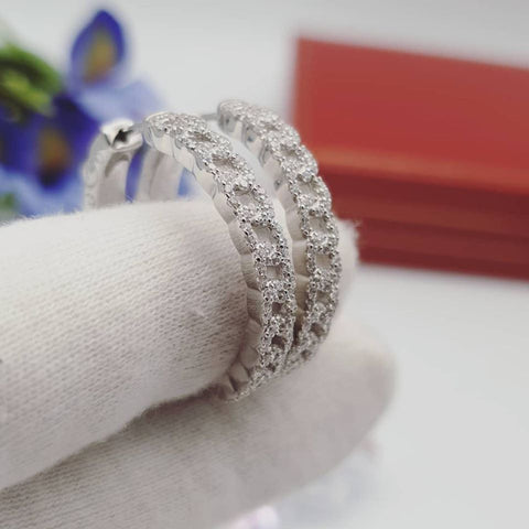 925 Sterling Silver 30mm Curb Chain Link CZ Hoop Earrings