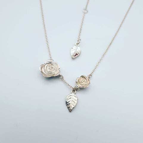 925 Sterling Silver Rose & Feather Necklace