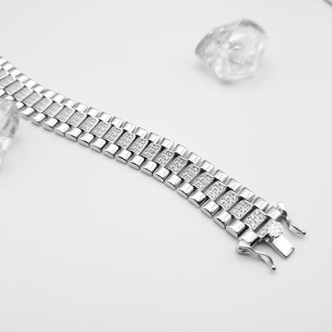925 Sterling Silver Fancy Cz Link Bracelet