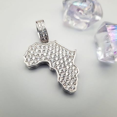 925 Sterling Silver Cz Africa Map Pendant with Chain