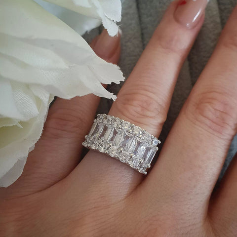 925 Sterling Silver Fancy Cz Half Eternity Ring