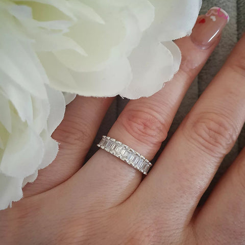 925 Sterling Silver 10 Baguettes Cz Half ET Ring