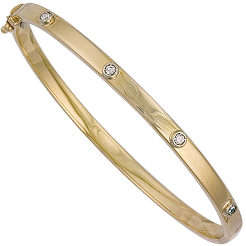9ct Yellow Gold Hollow Cubic Zirconia Oval Bangle