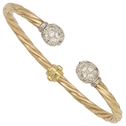 9ct Yellow Gold Hinged Twisted Cubic Zirconia Torque Bangle