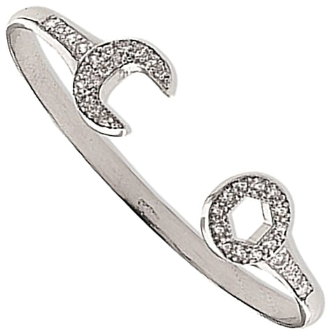 9ct White Gold Childs Cubic Zirconia Spanner Bangle