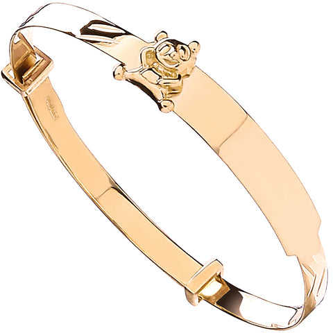 9ct Yellow Gold Expandable Childs ID Bangle With Teddy on ID