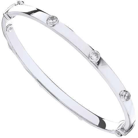 9ct White Gold Hollow Oval Childs Cubic Zirconia Bangle
