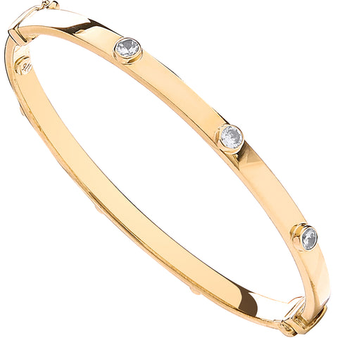 9ct Yellow Gold Hollow Oval Childs Cubic Zirconia Bangle