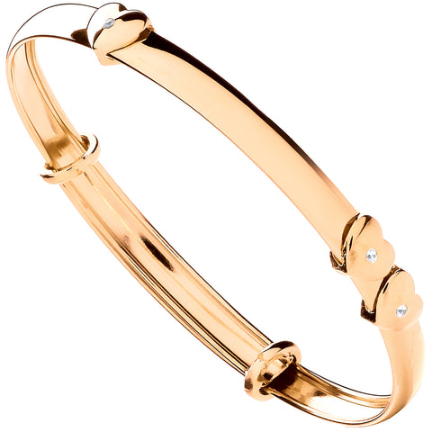 9ct Yellow Gold Expandable Childs Bangle with Floating Cubic Zirconia Heart