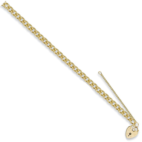 9ct Yellow Gold 5.5mm Tight Link Curb & Padlock 7" Charm Bracelet