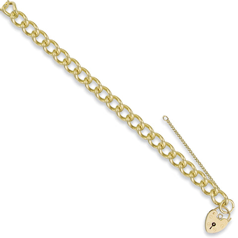9ct Yellow Gold 9.4mm Open Curb & Padlock 7" Charm Bracelet