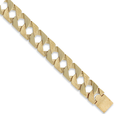 9ct Yellow Gold Plain & Bark Casted Curb 8" Bracelet