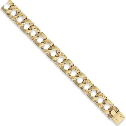 9ct Yellow Gold Plain & Patterned Casted Curb 8" Bracelet