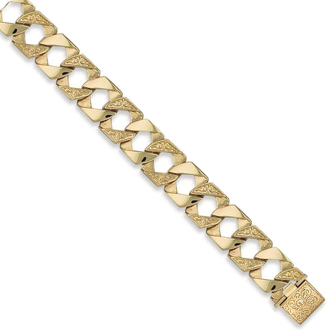 9ct Yellow Gold Plain & Patterned Casted Curb 8" Bracelet