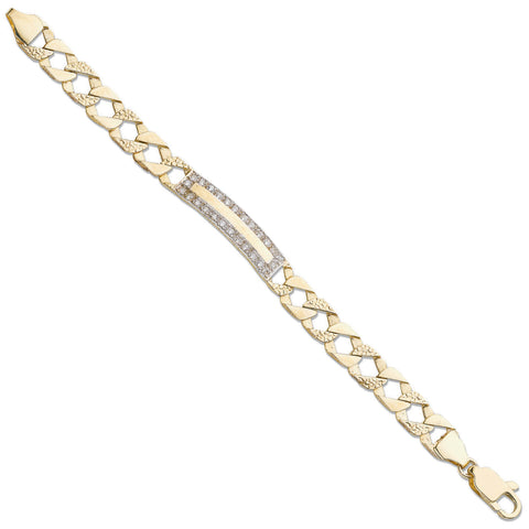 9ct Yellow Gold Plain & Bark Casted Curb 6" Childs ID Bracelet