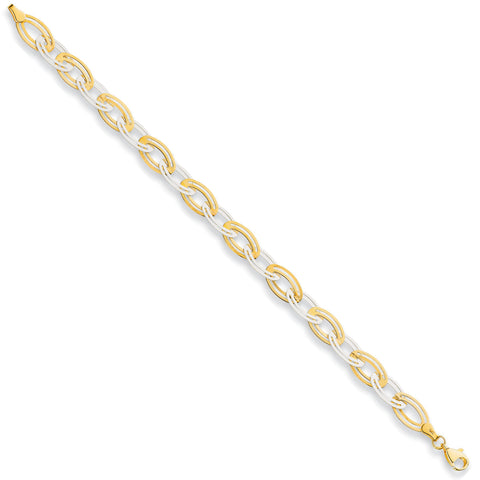 9ct White & Yellow Gold  Fancy Oval Linked 7" Bracelet