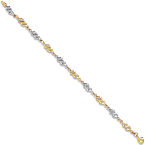 9ct White & Yellow Gold Fancy Hollow Link 7" Bracelet