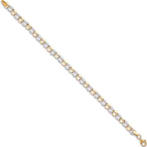 9ct White & Yellow Gold Oval Hollow Link 7" Bracelet