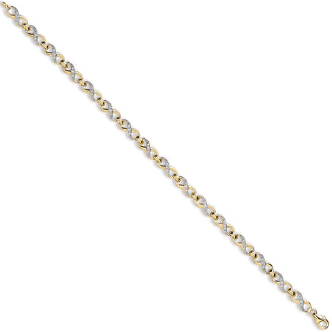 9ct Yellow Gold Figure of 8 Cubic Zirconia link Ladies 7" Bracelet