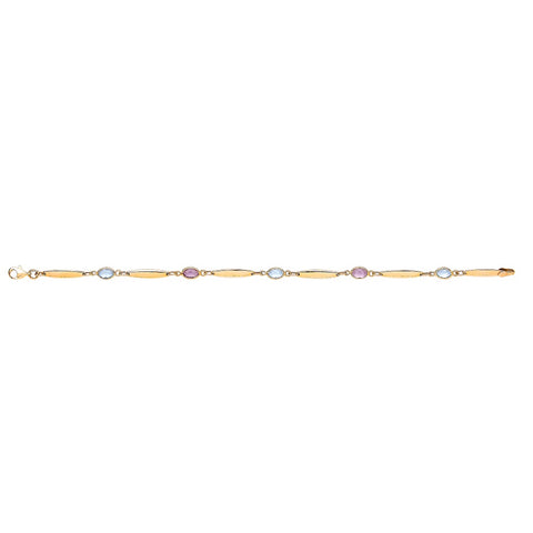 9ct Yellow Gold Ladies Bracelet With Amethyst & Blue Topaz