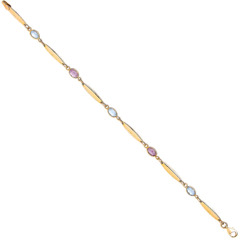 9ct Yellow Gold Ladies Bracelet With Amethyst & Blue Topaz