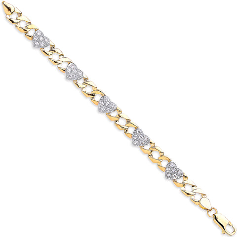 9ct Yellow Gold 6" Childs Cubic Zirconia Heart Bracelet