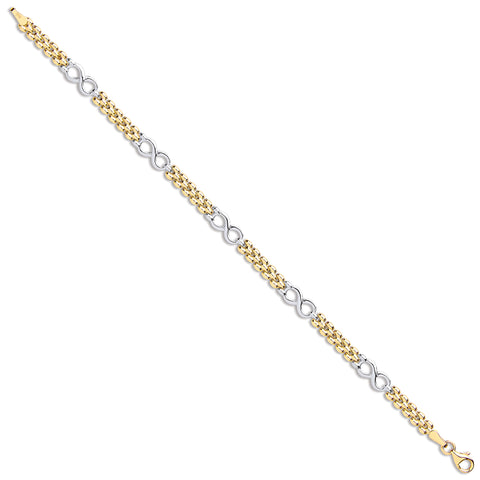 9ct Yellow & White Gold Eternity Fancy Link Ladies 7" Bracelet