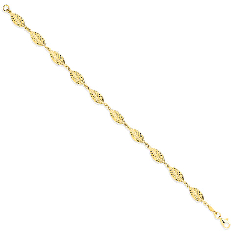 9ct Yellow Gold Leaf Motif Ladies 7" Bracelet