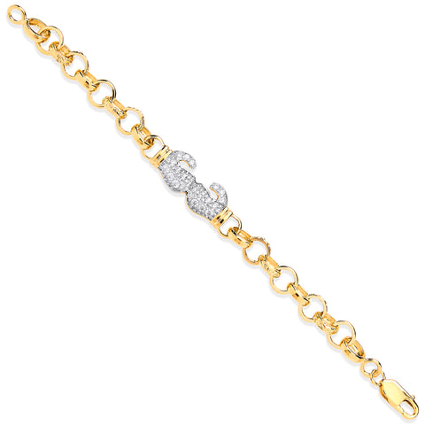 9ct Yellow Gold Belcher Links Cubic Zirconia Boxing Gloves 06" Childs Bracelet