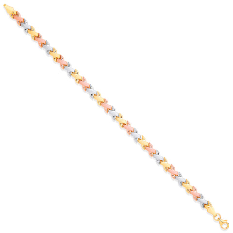 9ct White, Rose & Yellow Gold Kisses Ladies 7" Bracelet