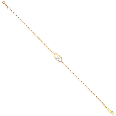 9ct Yellow Gold Plain & Cubic Zirconia Hearts 7" Ladies Bracelet
