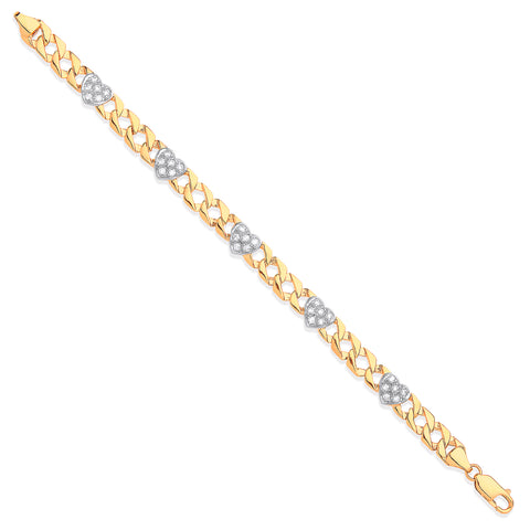 9ct Yellow Gold Casted Ladies Cubic Zirconia 7" Heart Bracelet