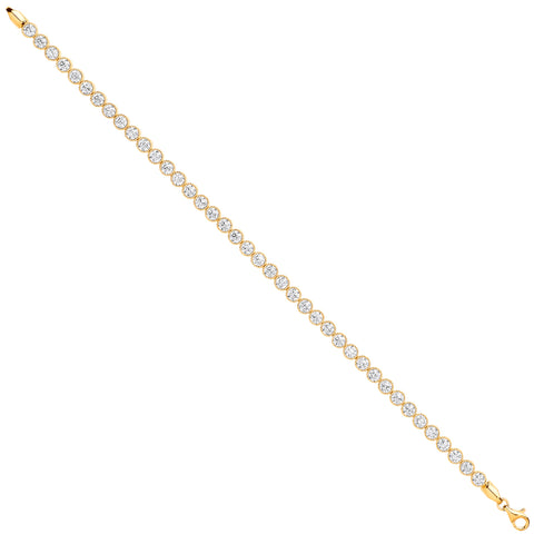 9ct Yellow Gold Rubover Cubic Zirconia Set Ribbed Edge Ladies 7" Tennis Bracelet