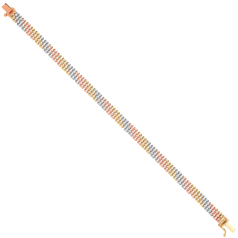 9ct Yellow, White & Rose Gold Panther Link 07" Ladies Bracelet