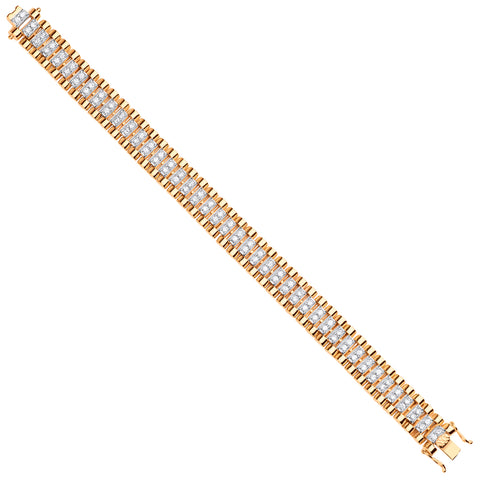9ct Yellow Gold Fancy Link Cubic Zirconia Child/Ladies/Gents 12.7mm Wide Bracelet
