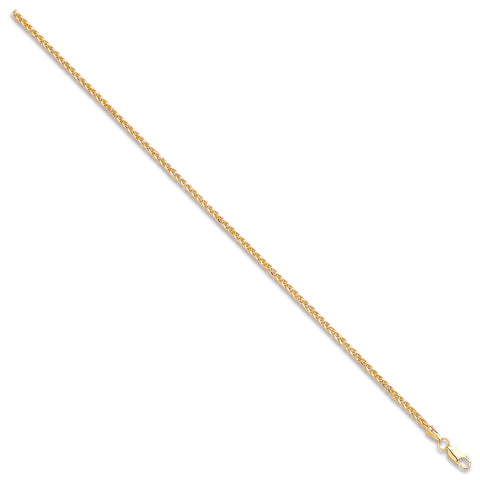 9ct Yellow Gold 2.4mm Hollow Square Spiga Chain/Bracelet