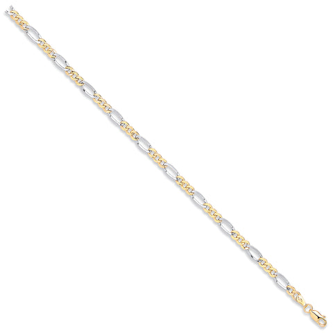 9ct Yellow & White Gold 4.0mm Hollow Figaro Chain/Bracelet