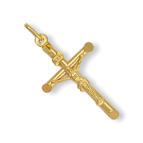 9ct Yellow Gold Round Tube Crucifix