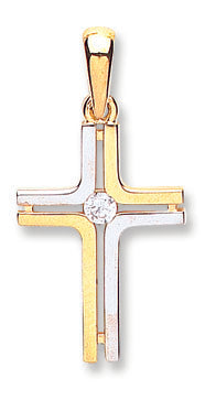 9ct Yellow & White Gold Fancy Cubic Zirconia Cross
