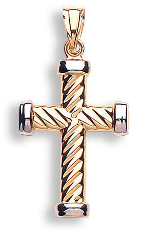 9ct White & Yellow Gold Ribbed Cross
