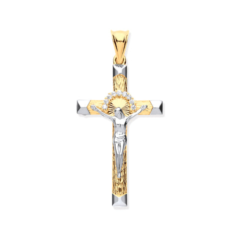 9ct Yellow & White Gold Crucifix With Cubic Zirconia's