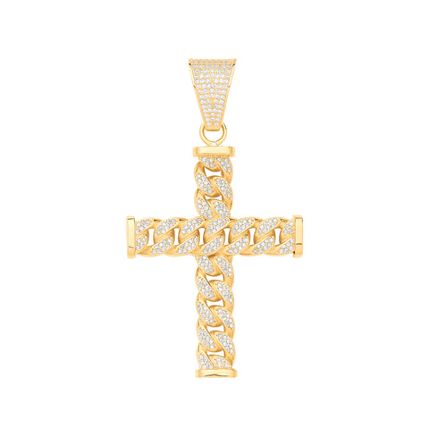 9ct Yellow Gold Curb Link Style Cubic Zirconia Cross