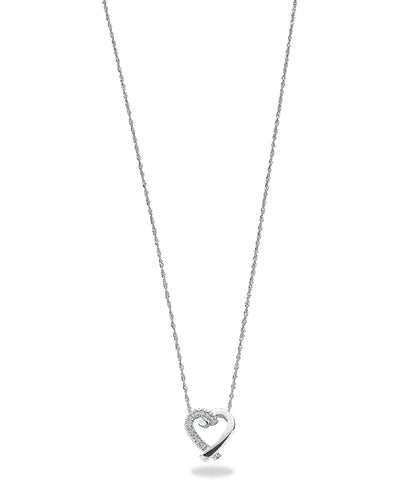 9ct White Gold 0.05ct Diamond Heart Pendant with 18in/45cm Chain
