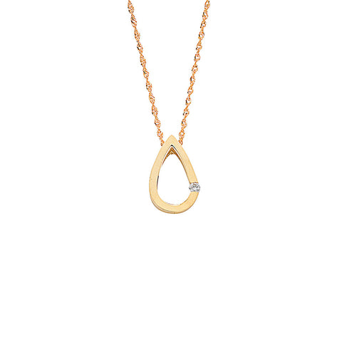 9ct Yellow Gold 0.04ct Diamond Tear Drop Pendant with 18in/45cm