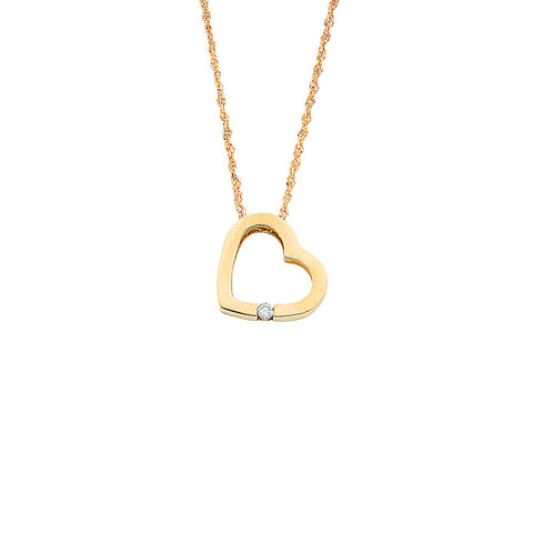 9ct Yellow Gold 0.04ct Diamond Heart Pendant with 18in/45cm Chain