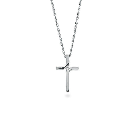 9ct White Gold 0.04ct Diamond Cross Pendant with 18in/45cm Chain