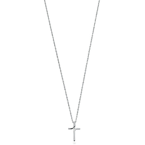 9ct White Gold 0.04ct Diamond Cross Pendant with 18in/45cm Chain