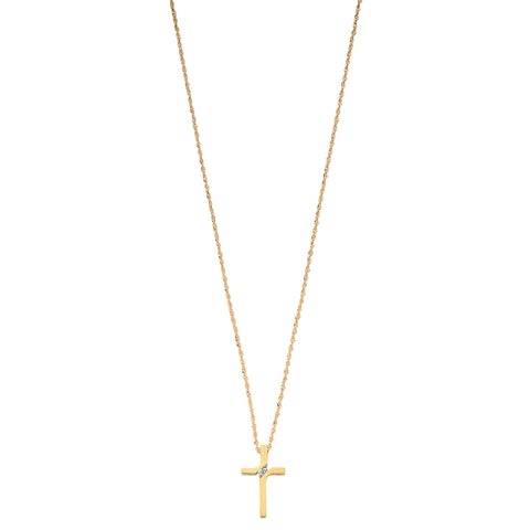 9ct Yellow Gold 0.04ct Diamond Cross Pendant with 18in/45cm Chain